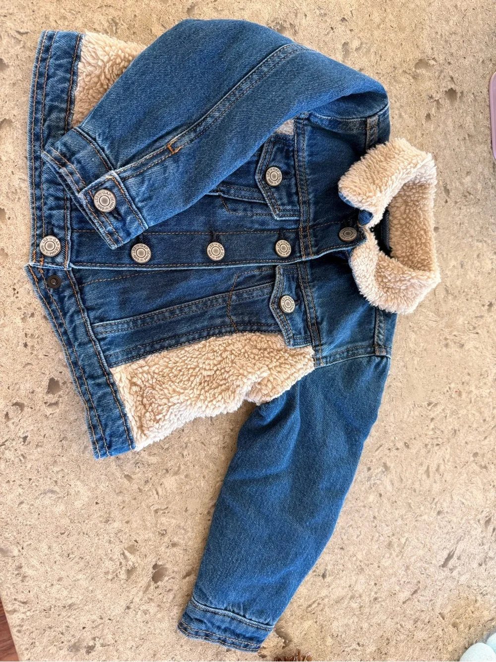 GAP Blue Denim Jacket with Cream Sherpa Lining